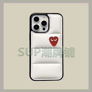 川久小爱心新款ins简约大方羽绒服适用苹果15promax手机壳13pro黑色iphone14小香风11软12显眼包男女高级