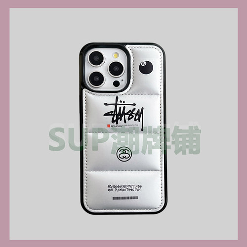 15promax新款羽绒服潮牌斯图西适用苹果14promax手机壳iphone13pro手机套xr冬季x秋冬羽绒12棉服11冬天15pro