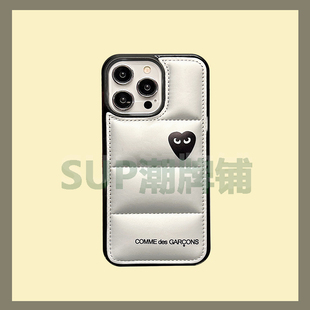 银色羽绒服潮牌iPhone15ProMax手机壳原创14Pro适用苹果13pro情侣男女12秋冬11全包防摔保护套XS川久保灵