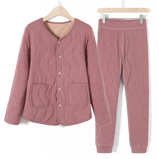 中老年女士冬装羊绒贴身小棉衣妈妈保暖内衣套装奶奶家居服睡衣