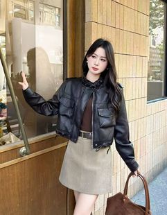 百搭显瘦气质高雅长袖 时尚 皮衣外套上衣百搭 2025秋冬新款 欧货正品