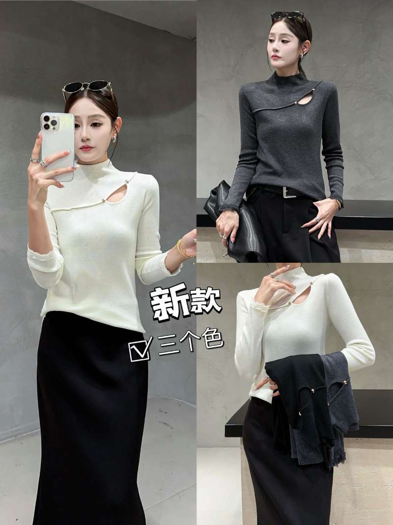 欧货正品2025秋冬新款时尚百搭显瘦气质高雅长袖拼接蕾丝针织衫女