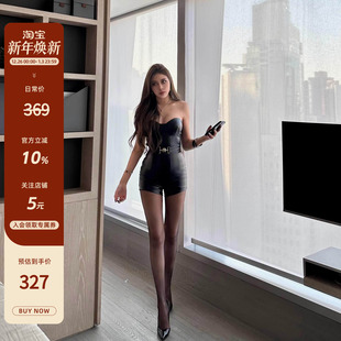 连体衣短裤 LUV2SHY pu皮胸垫抹胸金属腰带修身 巨显身材 性感 现货