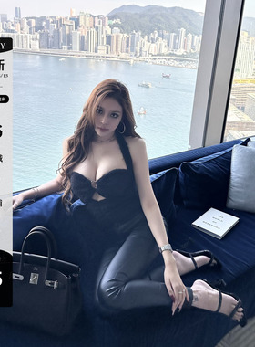 LUV2SHY 现货 明艳美人 毛毛镂空性感风带胸垫露背挂脖背心短上衣