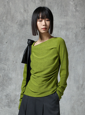 LADYS DIARY原创设计女装秋冬季新款小众褶皱打底衫上衣长袖内搭