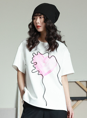 LADYS DIARY原创设计女装新款T恤女夏季短袖爱心印花上衣打底衫