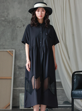 女性日记原创设计款2023夏季新款网纱镂空高级感长款纯棉连衣裙女