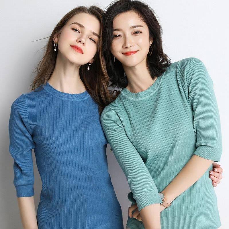 针织衫女春秋薄套头圆半袖修身韩版中袖七分袖女上衣网红打底毛衣|msdalam kategori Butik wanita / wanita, sweater bulu - dari Buy2taobao.com untuk memberikan perkhidmatan ejen Taobao profesional membeli
