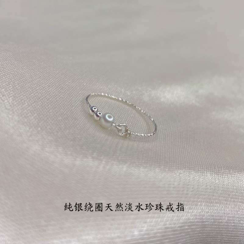 天然淡水珍珠戒指女新款925纯银色小众设计简约转运珠闺蜜气质