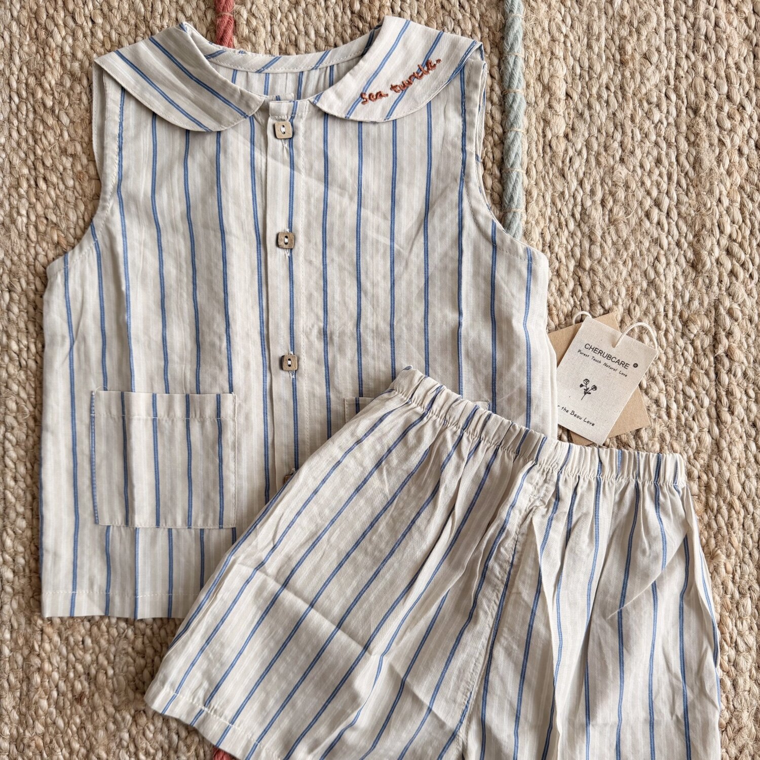pa爬自制儿童水手服套装夏季薄套装