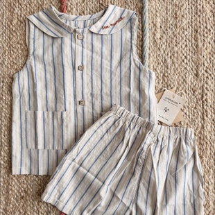 pa爬自制儿童水手服套装夏季薄款男女童海军领短袖短裤套装