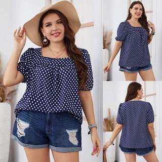 Polka Dot summer Blouse loose Plus Size Women Pullover Shirt