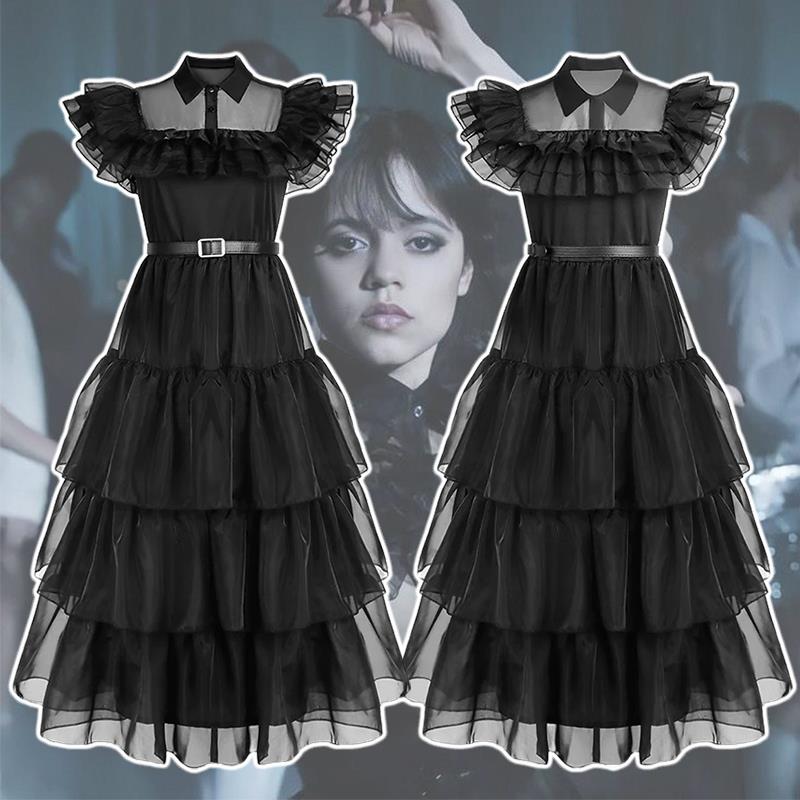 Wednesday Addams Cosplay Dress for Girl Kids Movie 女装/女士精品 连衣裙 原图主图