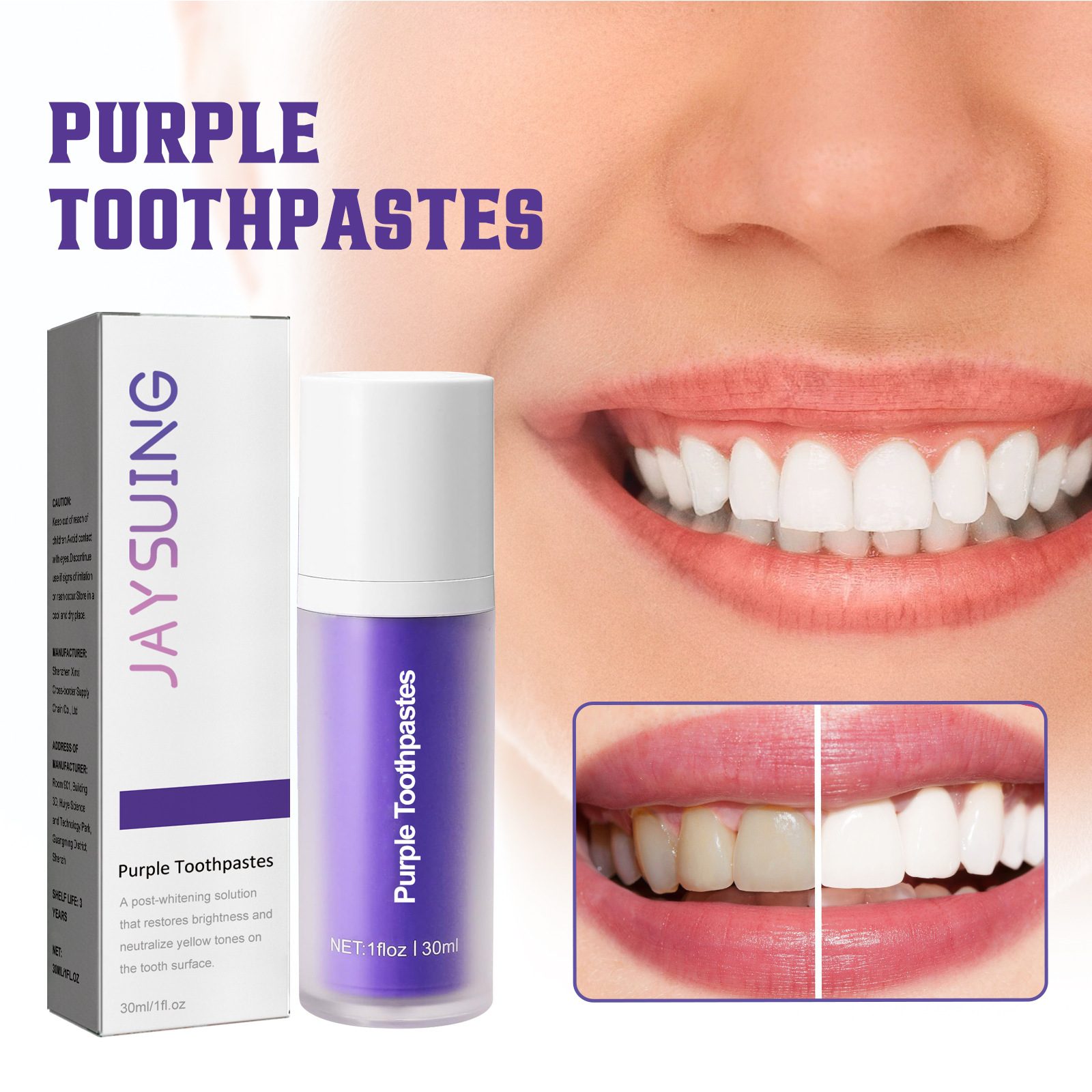 Purple Teeth Whitening ToothpasteClean StainsOral OdourCare