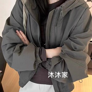 现货欧洲站2024冬季新款连帽拉链宽松洋气百搭休闲长袖外套女
