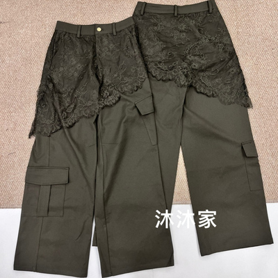 现货欧洲站2025早秋新款百搭显瘦舒适蕾丝拼接休闲裤工装裤女
