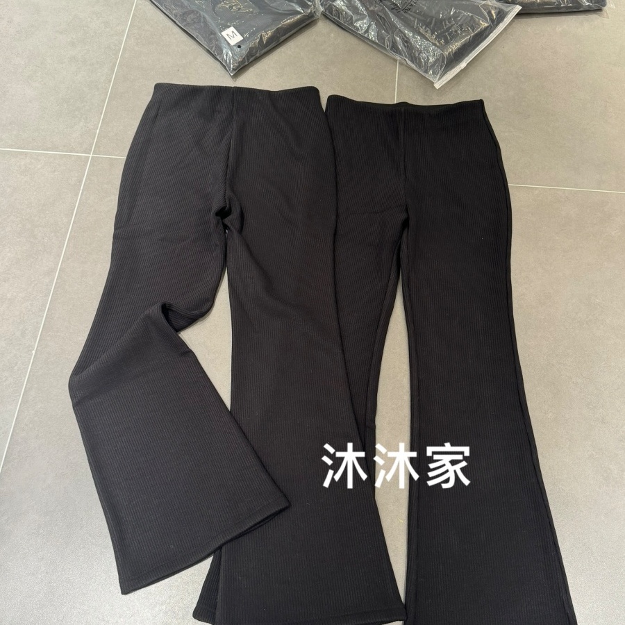 现货欧洲站2025冬季新款松紧腰舒适百搭舒适竖纹加绒微喇休闲裤