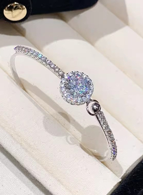 圆形手镯大爆闪锆石手链高级感素圈手环饰品轻奢满钻手镯女FS911