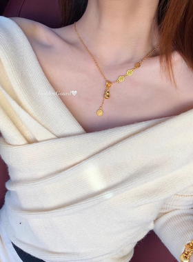 添福添禄  沙金福牌流苏葫芦吊坠项链女配饰小众气质锁骨链