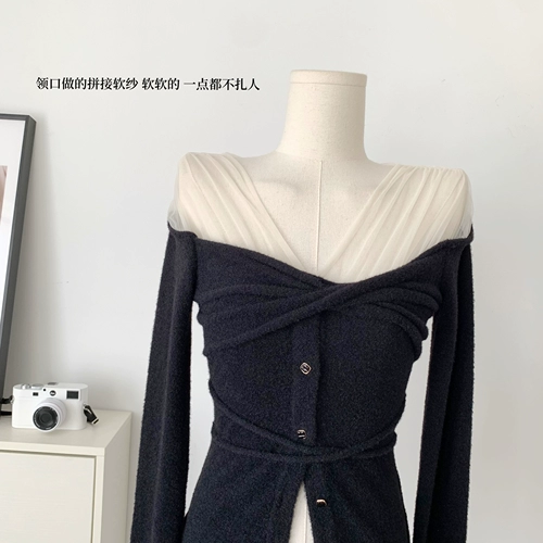 Персиковой самостоятельный молочный пирог/сетчатая сетка вязаная кардиганская женщина осень и зимний мягкий клейкий ленивый свитер внутри