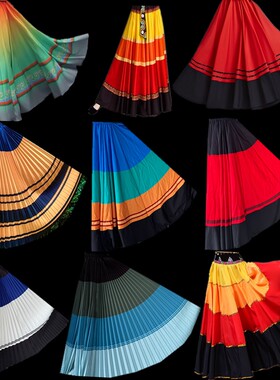 彝族舞蹈服大山索玛花火把节阿杰鲁姑娘的红裙盛装百褶练习裙子