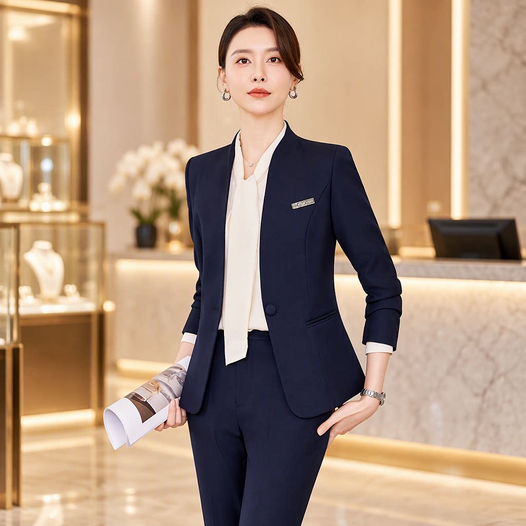 职业西装女套装高档秋冬珠宝店酒店前台接待工作服无领正装外套