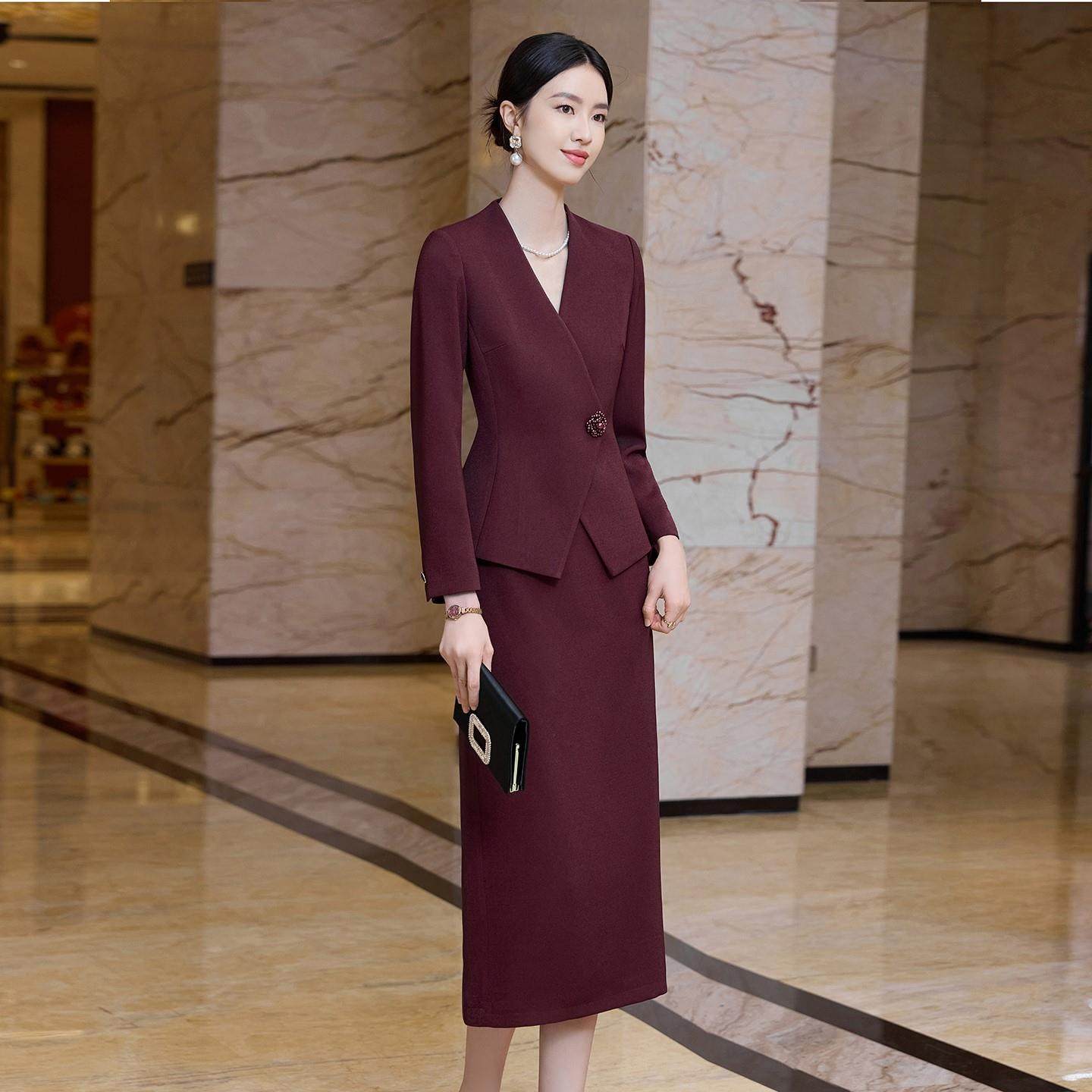 西装套装红色主持人秋冬季婚庆年会高端会务名媛本命年气质女正装