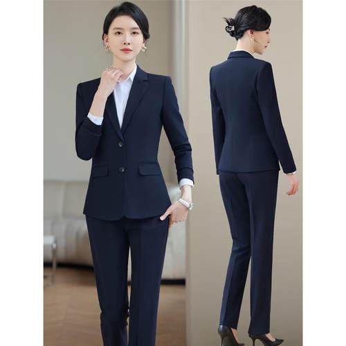春秋酒店前台黑色西装套装女