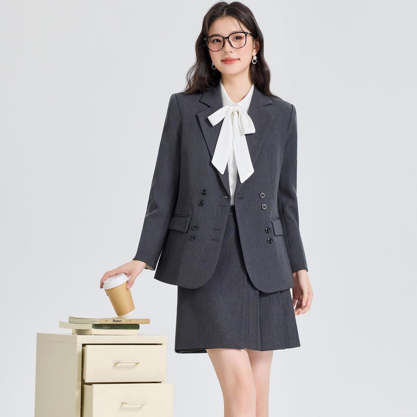 双排扣西装外套女春季名媛高端气质长袖学生服时尚通勤学院风套裙