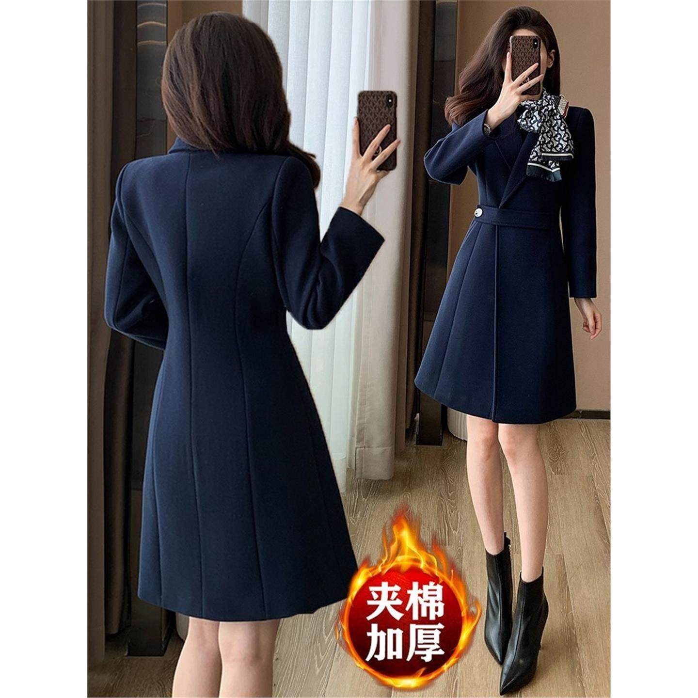 前台女加厚秋冬季职业西装毛呢夹棉加棉大衣酒店工作服外套呢子