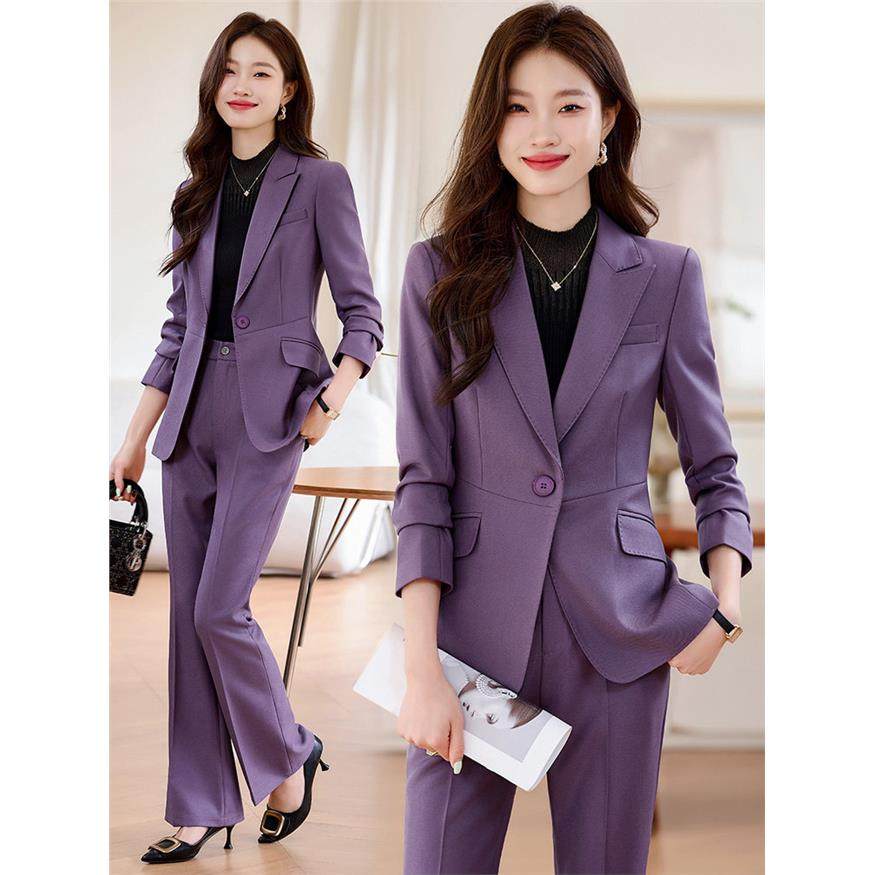紫色西装外套女春季高级感气质女神范英伦风职业轻奢正装西服套装