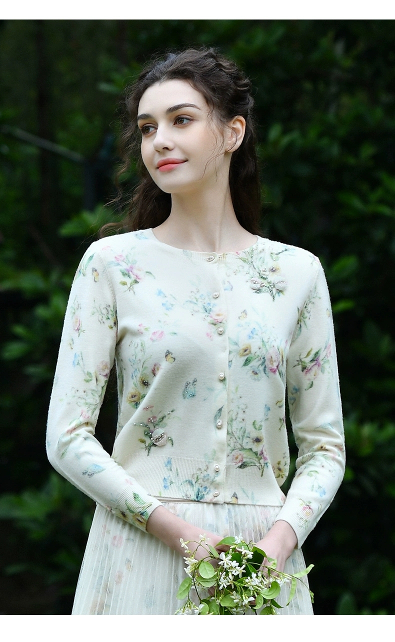 PMANW8315-1680粉红玛琍针织外套女士2024秋冬新款时尚印花上衣