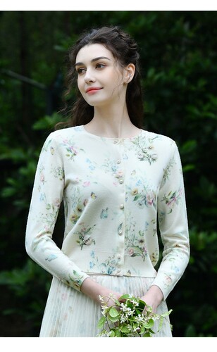 PMANW8315-1680粉红玛琍针织外套女士2024秋冬新款时尚印花上衣