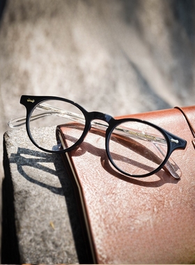 日本手制眼镜TVR-505同款透明唐草纹复古板材圆框大脸近视镜架