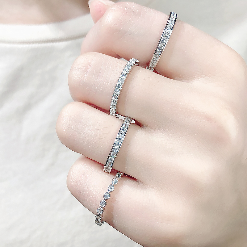 细排钻戒食指叠戴组合女时尚纯银