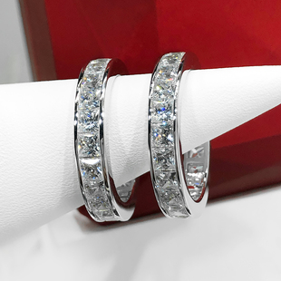 整圈排钻公主方钻戒指女食指满钻尾戒银镀18K金叠戴情侣配戒组合