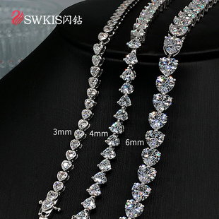 爆闪高碳钻银镀18K白金仿钻石女宴会镶满全钻爱心形网球手链