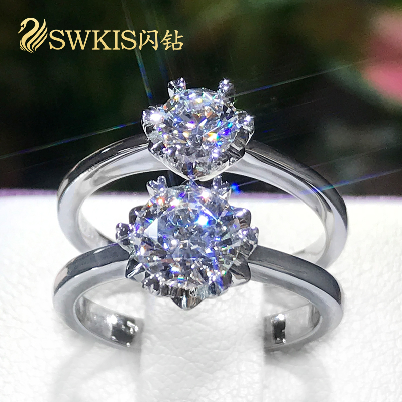 镶钻雪花戒指女仿真钻石婚戒替代
