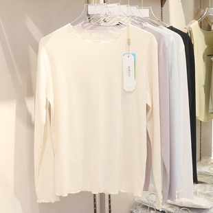 庄泰春夏新款女士打底衫圆领薄款法式荷叶边长袖内搭外穿上衣1019