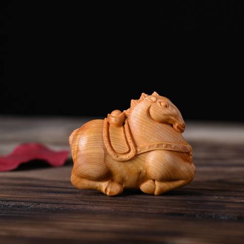 崖柏木雕盛世唐马手把件文玩把玩实木雕刻马上有钱动物生肖马摆件