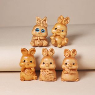 崖柏木雕手把件可爱小兔子兔年木质小礼物宝宝兔小摆件景区工艺品