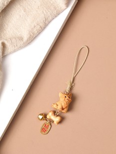 崖柏木雕可爱小狗挂件包包挂手机链手工编织挂饰高档车载吊坠车挂