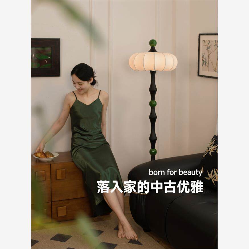 奥朵竹节法式中古落地灯客厅沙发旁氛围灯复古新款高级感实木台灯