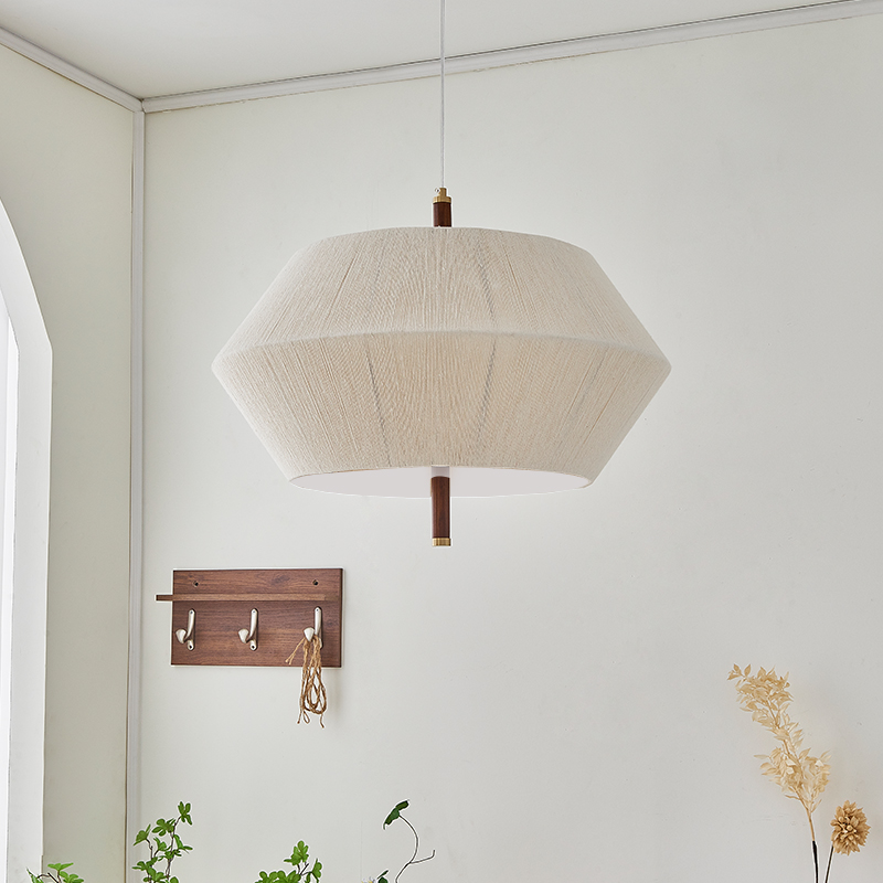 侘寂风复古编织布艺卧室吊灯日式客厅中古实木禅意餐厅灯具casa