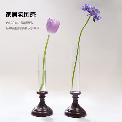 ins风设计师造型款简约透明玻璃花瓶摆件 复古罗马柱试管鲜花花插