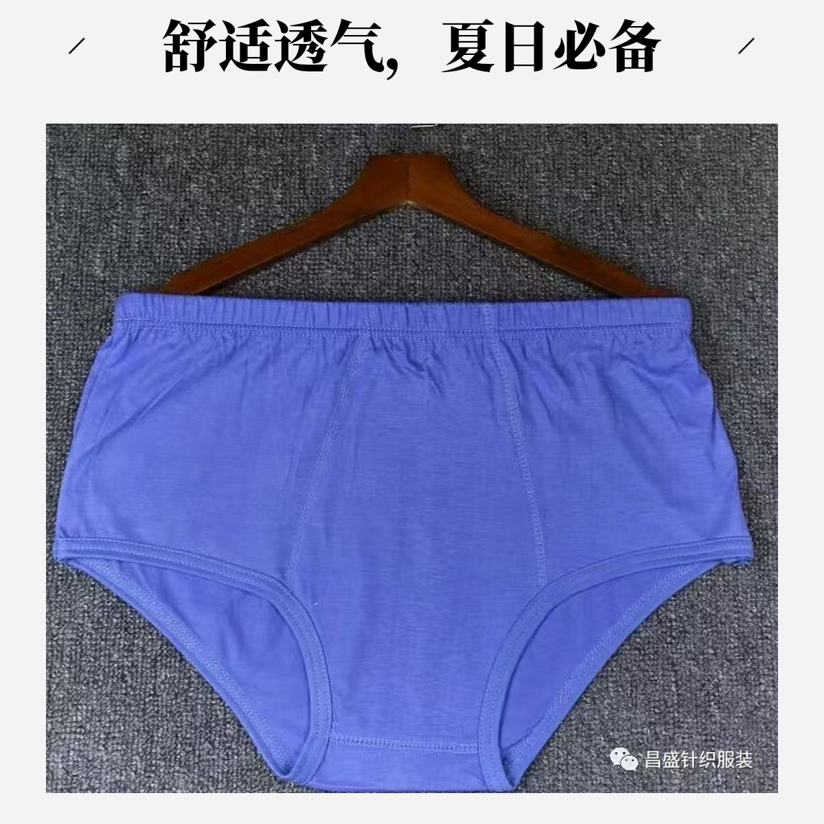 蓝花 男士100棉三角内裤蓝色中腰抗菌透气舒适不勒脚松紧腰头宽松