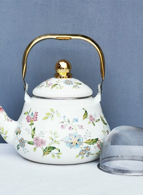 出口搪瓷壶珐琅水壶金柄梨形壶冷水壶搪瓷壶烧水壶电磁炉燃气通用