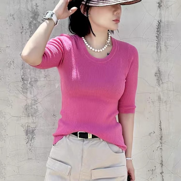 超细羊毛修身圆领简约