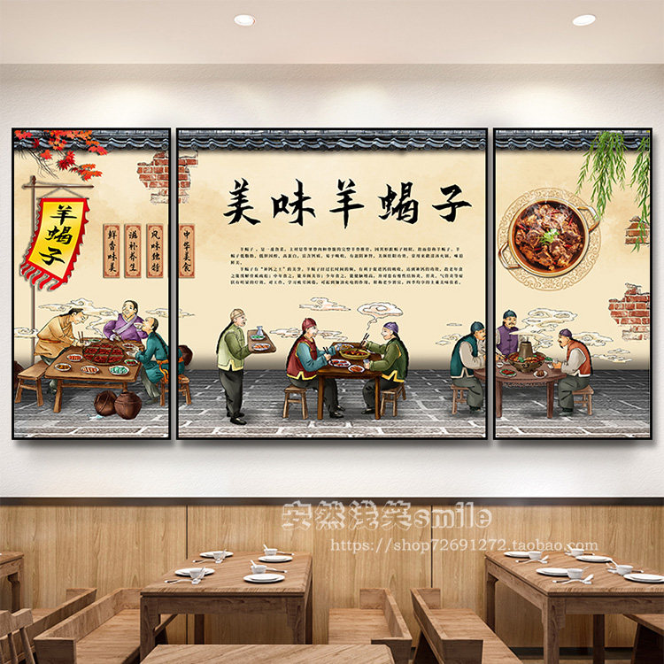 羊肉馆挂画老北京涮羊肉墙面装饰画羊肉分解图羊肉部分火锅店壁画