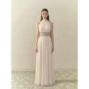 SeaRisen塞纳月光·手工编织钻带希腊女神长裙子高级感收腰连衣裙